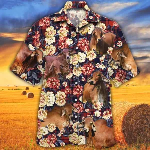 Red Brahman Cattle Red Plaid Hawaiian Shirt men, Cow Hawaiian Shirt, Summer Hawaiian shirt, Animal shirt